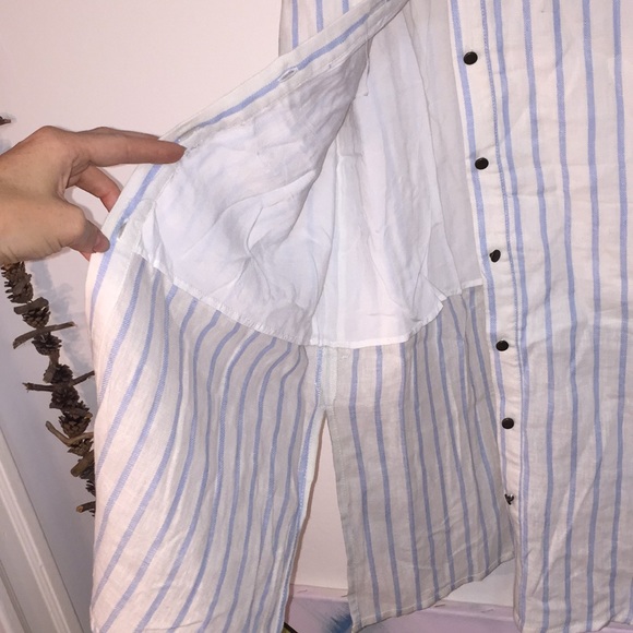 Everly linen vertical striped dress collared midi - Picture 2 of 4